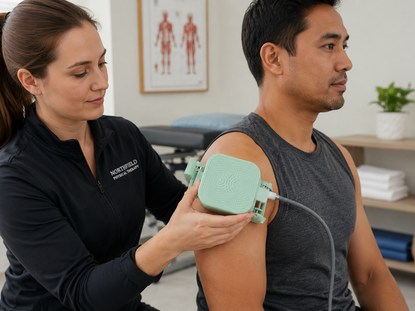 Physical therapist applying the Valdara targeted ultrasound device